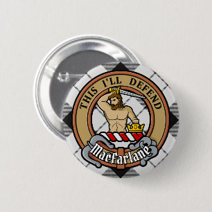 Clan MacFarlane Crest over zwart-wit tartaan Ronde Button 5,7 Cm