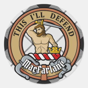 Clan MacFarlane Crest over zwart-wit tartaan Ronde Sticker