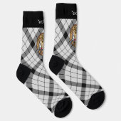 Clan MacFarlane Crest over zwart-wit tartaan Sokken (Rechts)