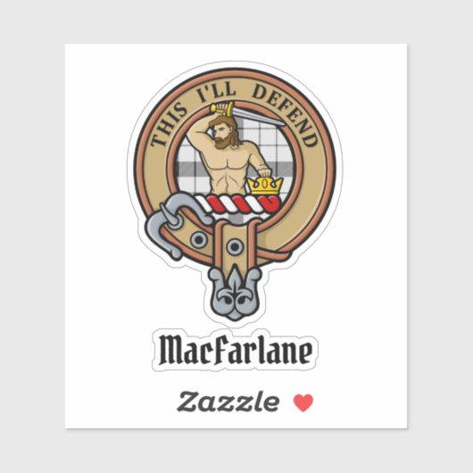 Clan MacFarlane Crest over zwart-wit tartaan Sticker (Vel)