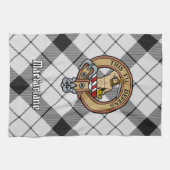 Clan MacFarlane Crest over zwart-wit tartaan Theedoek (Horizontaal)