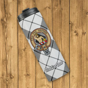 Clan MacFarlane Crest over zwart-wit tartaan Thermosbeker