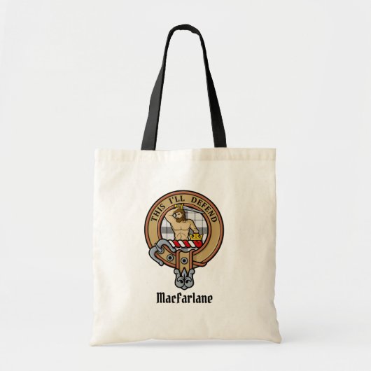 Clan MacFarlane Crest over zwart-wit tartaan Tote Bag (Voorkant)