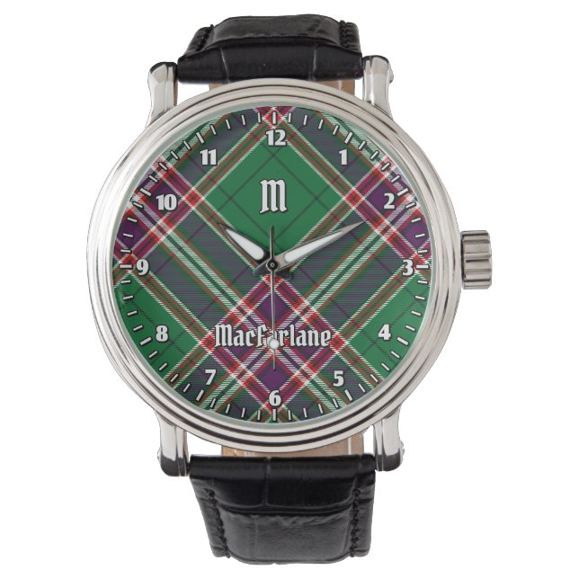 Clan MacFarlane Moderne Jacht Tartan Horloge (Voorkant)