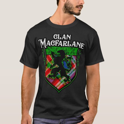 Clan MacFarlane Surname Scottish Tartan Lion T-shirt (Voorkant)