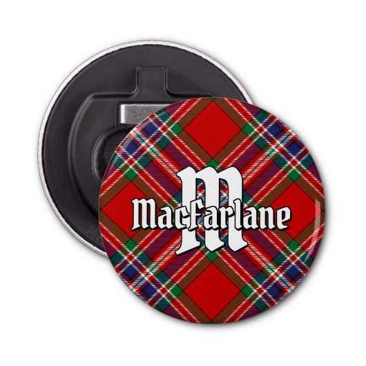 Clan MacFarlane Tartan Button Flesopener (Voorkant)