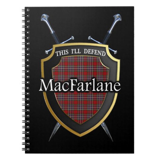 Clan MacFarlane Tartan Schild & Zwaarden Notitieboek (Voorkant)