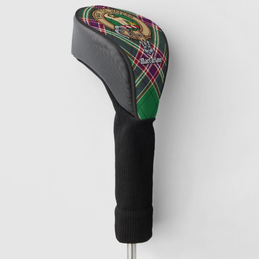 Clan MacFarlane Wapen over Modern Jacht Tartan Golfheadcover (Schuin)