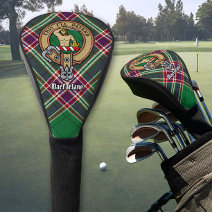 Clan MacFarlane Wapen over Modern Jacht Tartan Golfheadcover