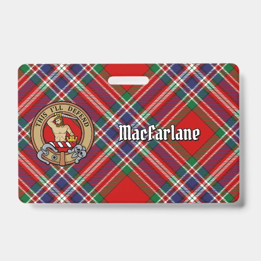 Clan MacFarlane Wapen over Rode Tartan Badge (Voorzijde)