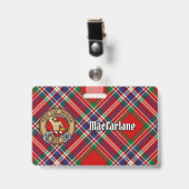 Clan MacFarlane Wapen over Rode Tartan Badge (Voorzijde met clip)