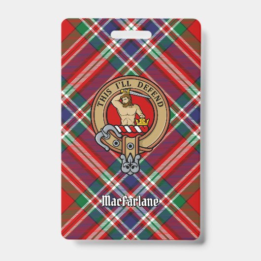 Clan MacFarlane Wapen over Rode Tartan Badge (Voorzijde)