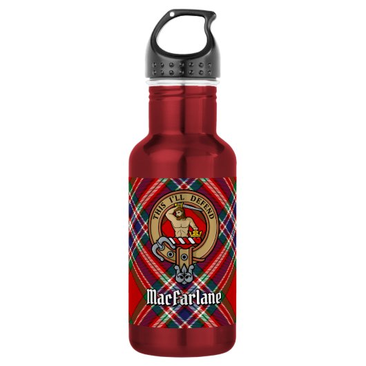 Clan MacFarlane Wapen over Tartan Waterfles (Voorkant)