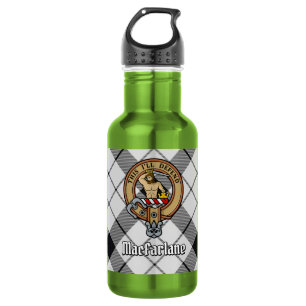 Clan MacFarlane Wapen over Zwarte en Witte Tartan Waterfles