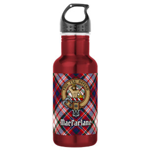Clan MacFarlane Wapenschild over Dress Tartan Waterfles