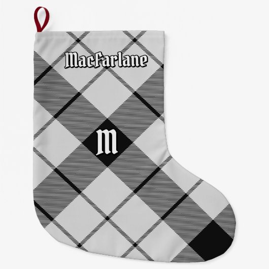 Clan MacFarlane Zwart-wit Tartan Grote Kerstsok (Voorkant)