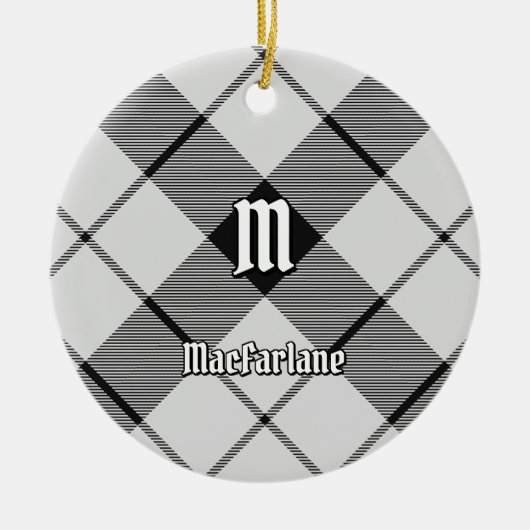 Clan MacFarlane Zwart-wit Tartan Keramisch Ornament (Voorkant)