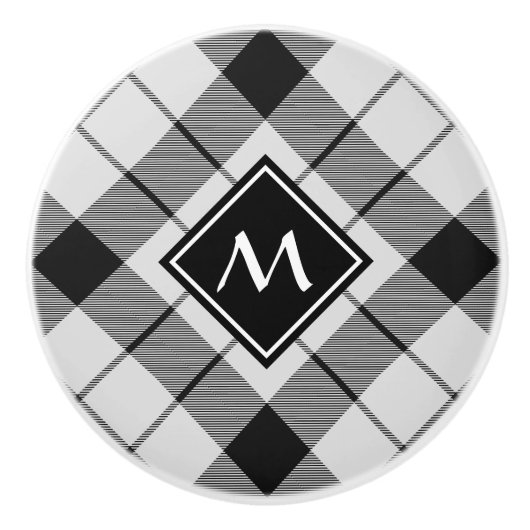 Clan MacFarlane Zwart-wit Tartan Keramische Knop (Voorkant)