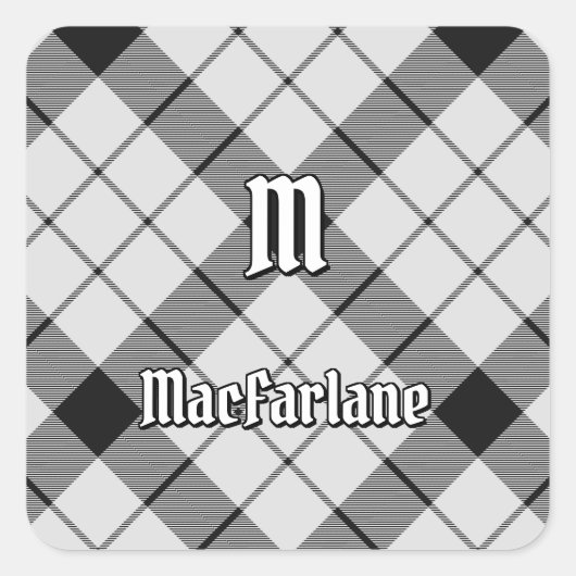 Clan MacFarlane Zwart-wit Tartan Vierkante Sticker (Voorkant)