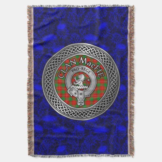 Clan MacFie Crest & Tartan Knot Deken (Voorkant Verticaal)