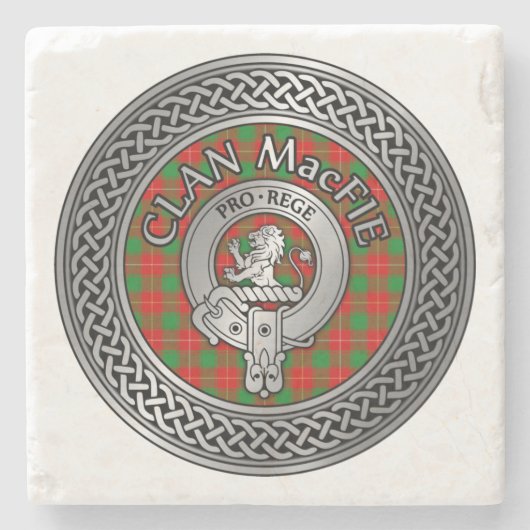 Clan MacFie Crest & Tartan Knot Stenen Onderzetter (Voorkant)