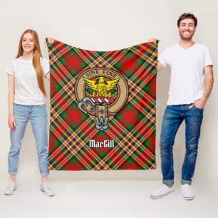 Clan MacGill Crest over Tartan Fleece Deken