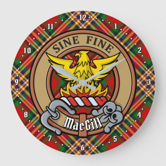 Clan MacGill Crest over Tartan Grote Klok (Voorkant)