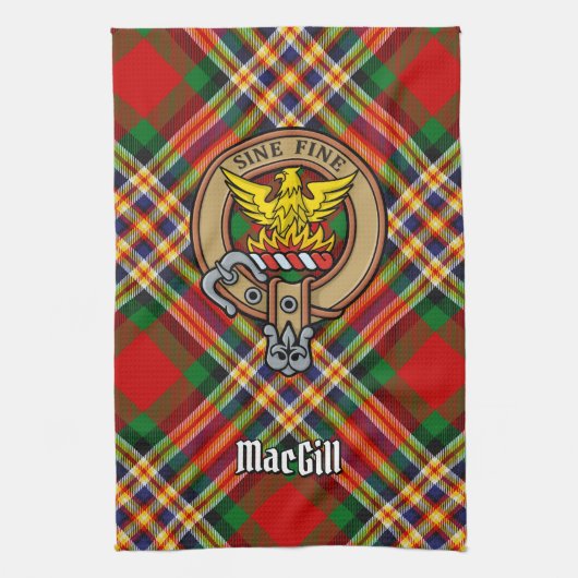 Clan MacGill Crest over Tartan Kitchen Towel Theedoek (Verticaal)