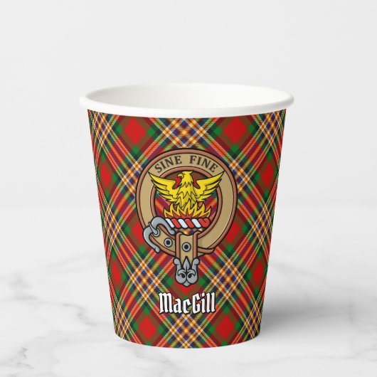 Clan MacGill Crest over Tartan Paper Cups Papieren Bekers (Voorkant)