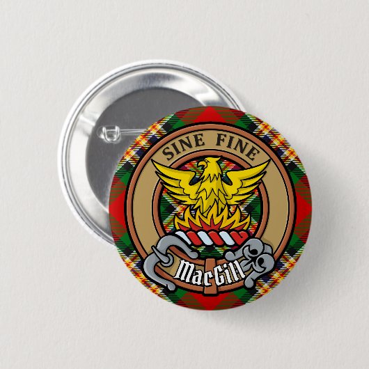 Clan MacGill Crest over Tartan Ronde Button 5,7 Cm (Voorkant /achterkant)