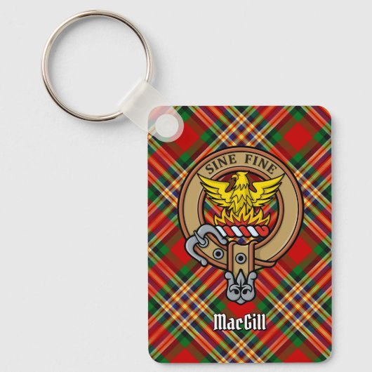 Clan MacGill Crest over Tartan Sleutelhanger (Voorkant)