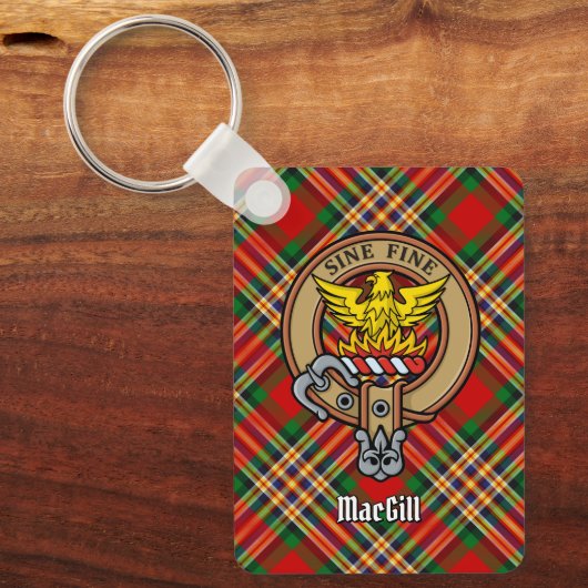 Clan MacGill Crest over Tartan Sleutelhanger (Voorkant)