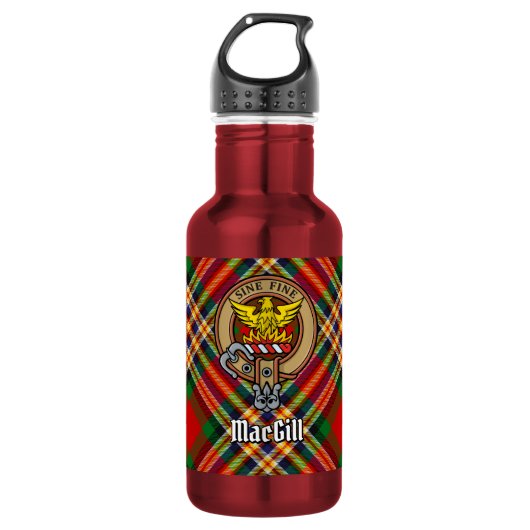 Clan MacGill Wapen over Tartan Waterfles (Voorkant)