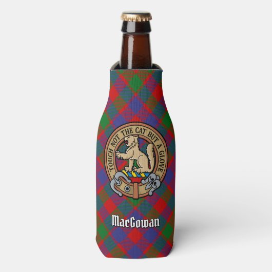 Clan MacGowan Crest over Tartan Flesjeskoeler (Fles Voorkant)