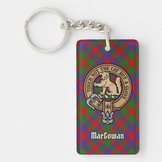Clan MacGowan Crest over Tartan Sleutelhanger (Voorkant)