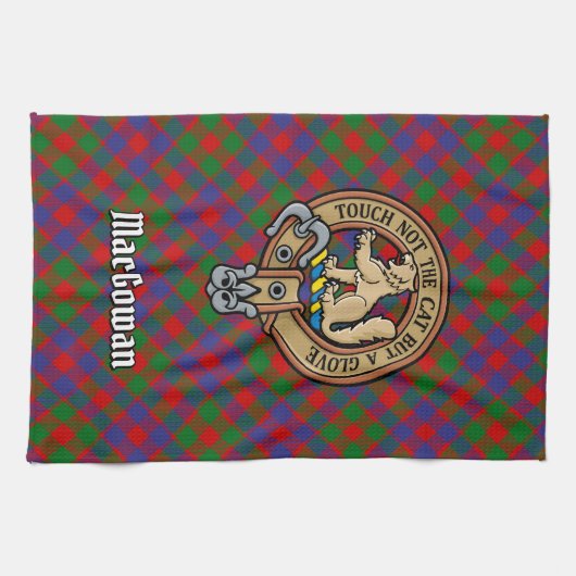 Clan MacGowan Crest over Tartan Theedoek (Horizontaal)