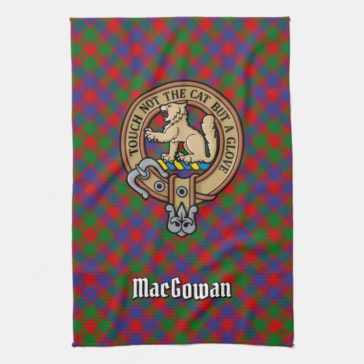 Clan MacGowan Crest over Tartan Theedoek (Verticaal)