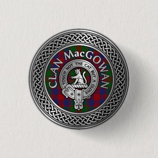 Clan MacGowan Crest & Tartan Knot Ronde Button 3,2 Cm (Voorkant)