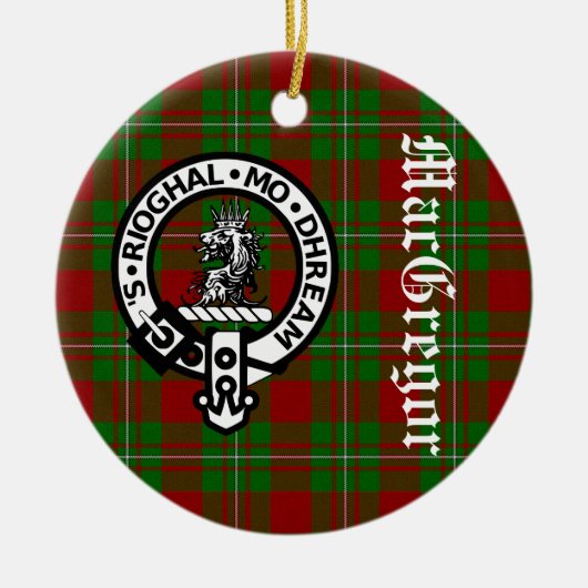 Clan MacGregor Crest Badge en Tartan  Keramisch Ornament (Voorkant)