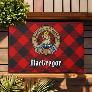 Clan MacGregor Crest over Rob Roy Tartan Deurmat