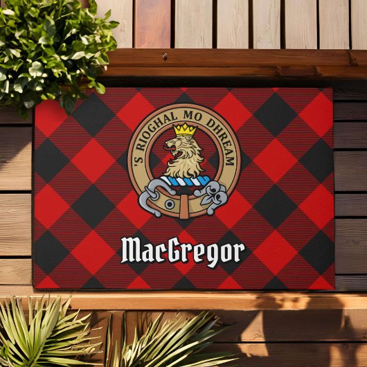 Clan MacGregor Crest over Rob Roy Tartan Deurmat