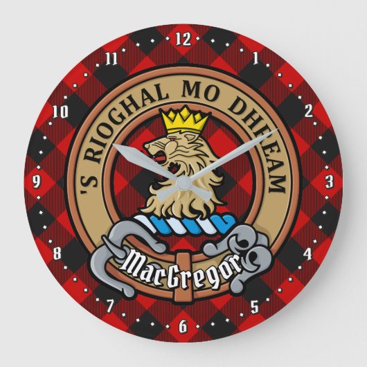 Clan MacGregor Crest over Rob Roy Tartan Grote Klok (Voorkant)