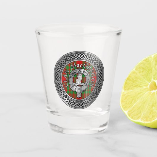 Clan MacGregor Crest & Tartan Knot Shot Glas (Voorkant)