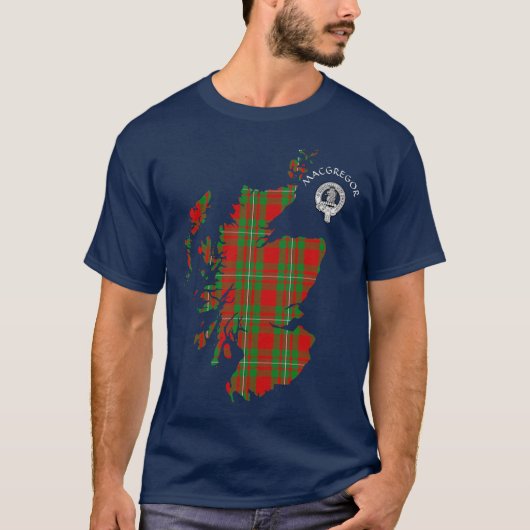 Clan MacGregor Tartan Map & Crest T-Shirt (Voorkant)