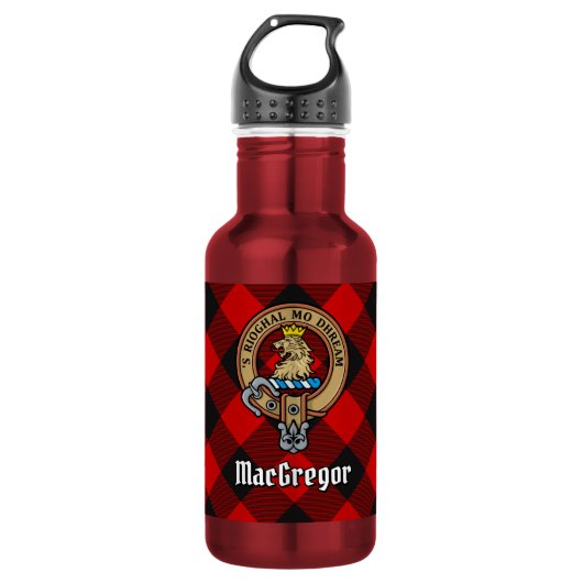 Clan MacGregor Wapen over Rob Roy Tartan Waterfles (Voorkant)