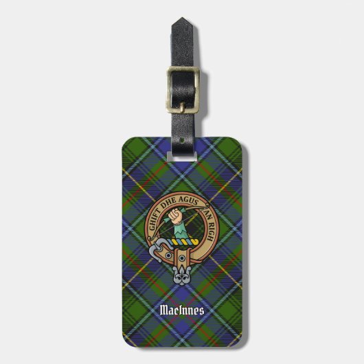 Clan MacInnes Crest over Tartan Bagagelabel (Voorkant verticaal)
