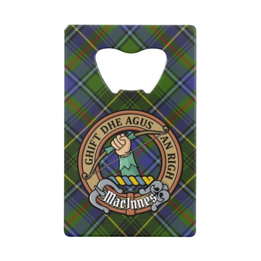 Clan MacInnes Crest over Tartan Creditkaart Flessenopener (Voorkant)