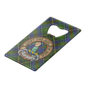 Clan MacInnes Crest over Tartan Creditkaart Flessenopener (Voorkant Gekanteld)