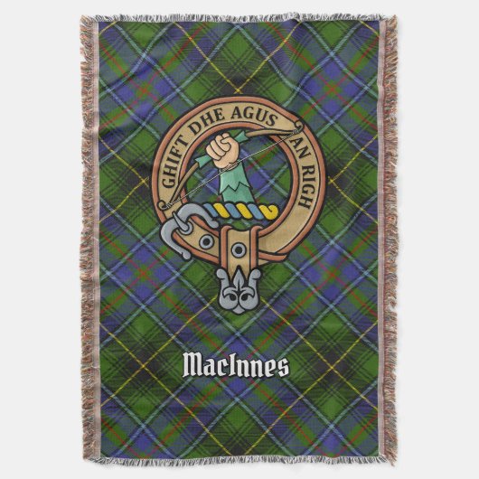 Clan MacInnes Crest over tartan Deken (Voorkant Verticaal)