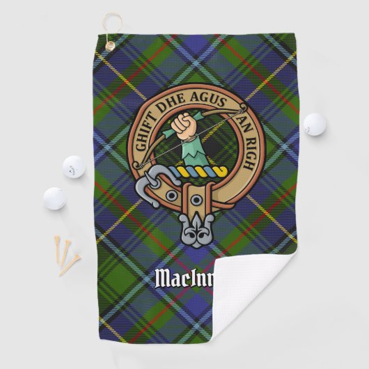 Clan MacInnes Crest over Tartan Golfhanddoek (Insitu)